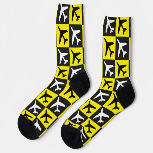 Geometric Yellow Flying Jets Aeroplane Socks