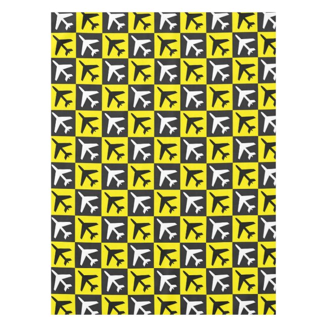 Geometric Yellow Flying Jets Aeroplane Tablecloth (Front)