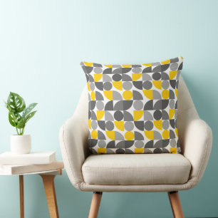 Geometric Yellow Grey Circle Pattern Modern Repeat Cushion