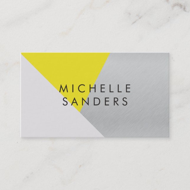 Geometric Yellow Grey Metallic Modern Colour Block Business Card (Front)