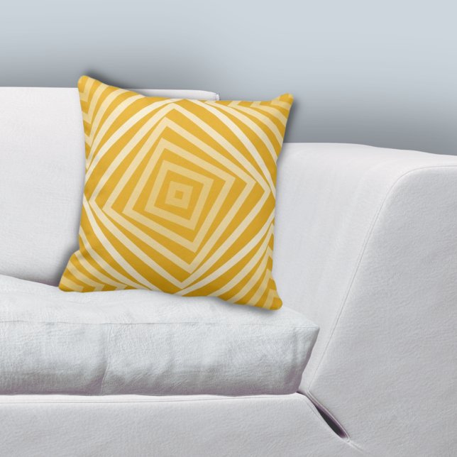Geometric Yellow Nested Box Spiral Pattern Cushion (Geometric Yellow Nested Box Spiral Pattern Throw Pillow)