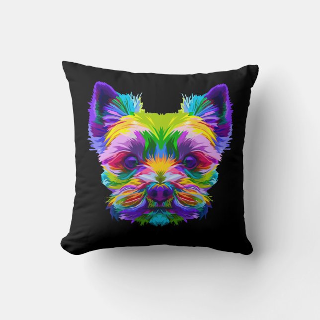 Geometric Yorkshire Terrier Yorkie Art Animal Love Cushion (Front)