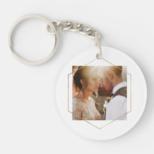 Geometric Your Personal Photo with Gold Key Ring