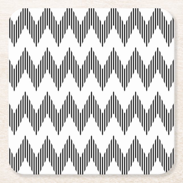 Geometric zigzag pattern square paper coaster (Front)