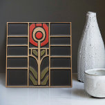Geometrical Abstract Orange Flower Mid-Century Ceramic Tile<br><div class="desc">This exquisite mid-century modern ceramic tile is a loving homage to the time-honoured Arts and Crafts movement. Expertly crafted in our Barcelona workshop, it features abstract symmetrical shapes and imitates the captivating allure of mid-century modern faux relief tiles. The symmetrical designs echo a harmonious balance, the ideal expression of abstract...</div>