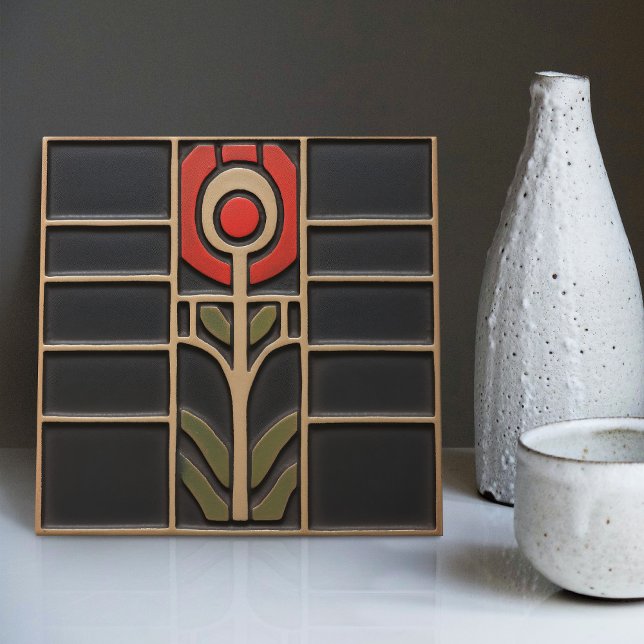 Geometrical Abstract Orange Flower Mid-Century Ceramic Tile (Creator Uploaded)