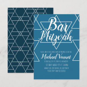Geometrical Blue White Bar Mitzvah Invitation