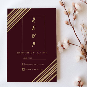 Geometrical burgundy gold typo RSVP  Invitation