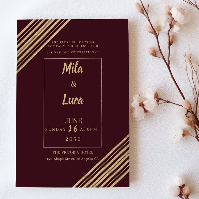 Geometrical burgundy gold typo Wedding Invitation (Geometrical burgundy gold typo Wedding )