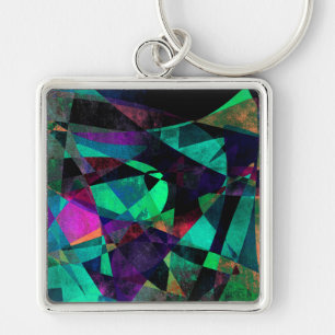 Geometrical, Colourful, Grungy Abstract Art Key Ring