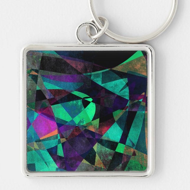 Geometrical, Colourful, Grungy Abstract Art Key Ring (Front)