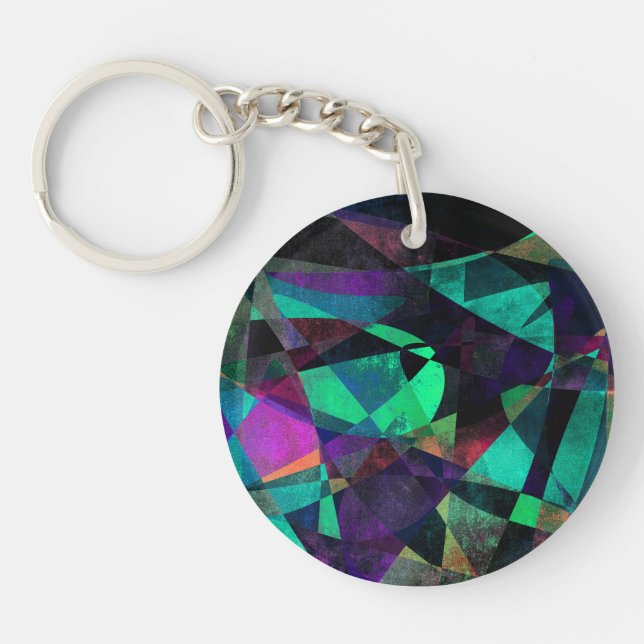 Geometrical, Colourful, Grungy Abstract Art Key Ring (Front)