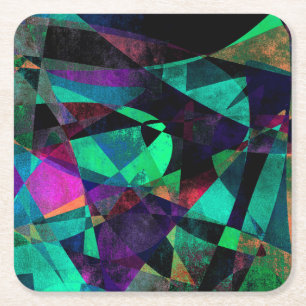 Geometrical, Colourful, Grungy Abstract Art Square Paper Coaster