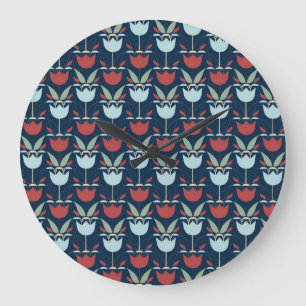 Geometrical Flower: Multi-Coloured Vintage Ornamen Large Clock