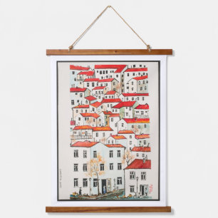 Geometrical Houses Hanging Tapestry