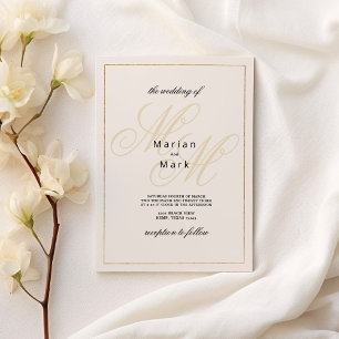 Geometrical ivory gold monogram initials Wedding Invitation