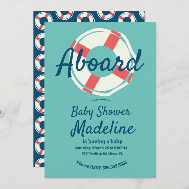 Geometrical Life Save Ring Nautical Baby Shower Invitation (Front/Back)