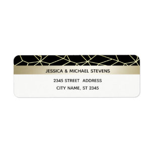 Geometrical luxury modern gold /white wedding return address label
