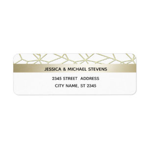 Geometrical luxury modern gold /white wedding return address label