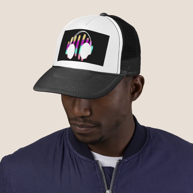Geometrical Name Headphones DJ Rainbow Music Bars Trucker Hat (In Situ)