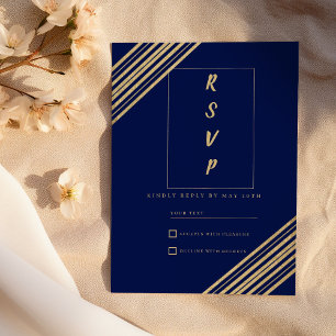 Geometrical navy blue gold typography RSVP  Invitation