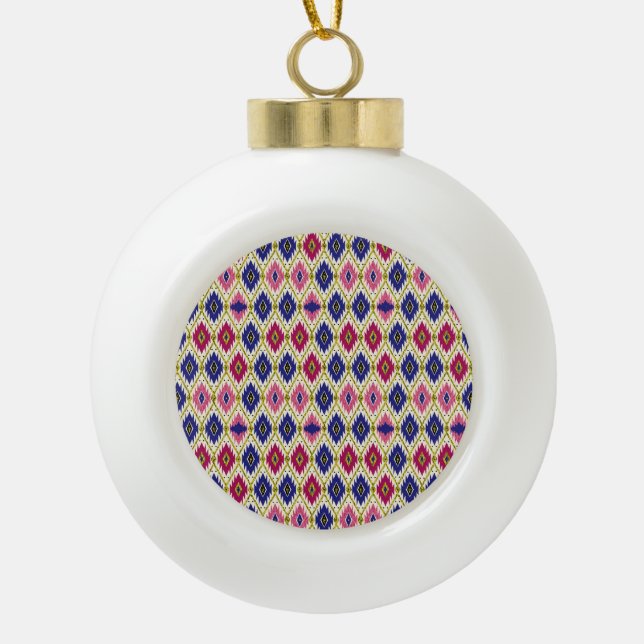 Geometrical Patterns: Traditional Textile Illustra Ceramic Ball Christmas Ornament (Front)