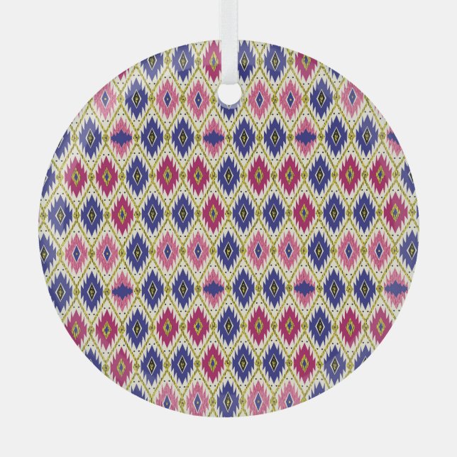 Geometrical Patterns: Traditional Textile Illustra Glass Tree Decoration (Front)