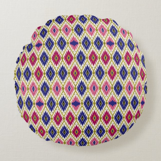 Geometrical Patterns: Traditional Textile Illustra Round Cushion (Front)