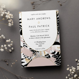 Geometrical pink black white gold floral Wedding Invitation