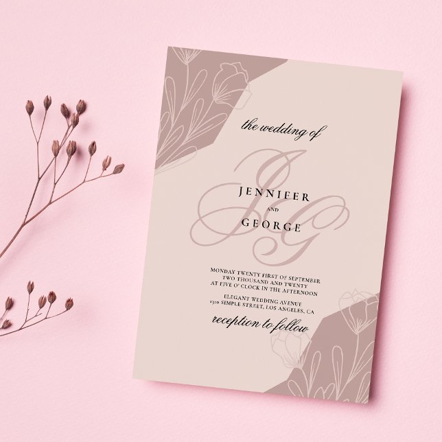 Geometrical pink monogram initials floral wedding invitation (Geometrical pink monogram initials floral wedding )
