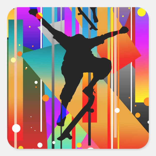 Geometrical Shape Abstract Skateboarding Square Sticker (Front)
