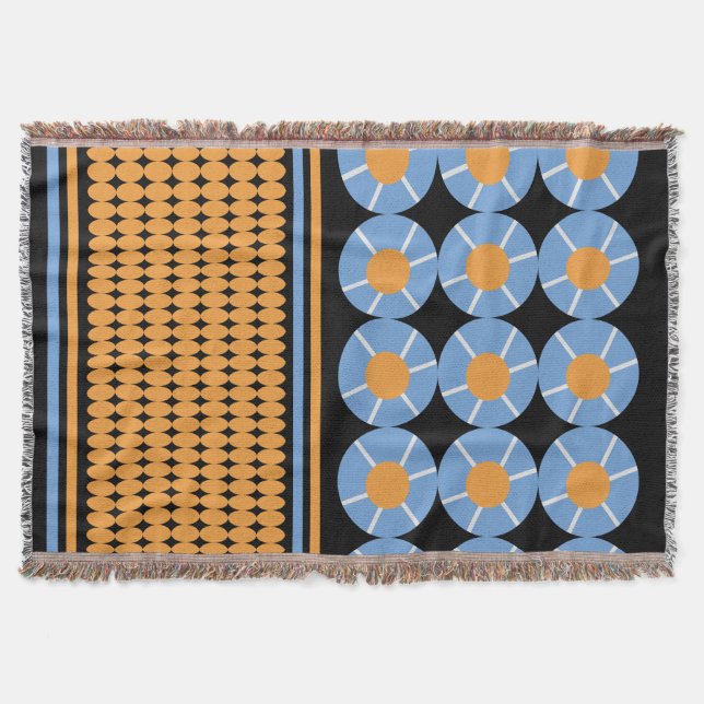 Geometrical Shapes Orang Blue Pattern Throw Blanket (Front)