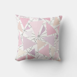 Geometrical silver pink coral lavender shapes cushion