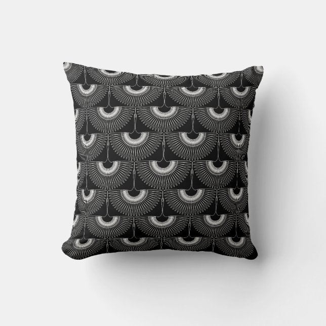Geometrical swan flying bird pattern black white cushion (Front)