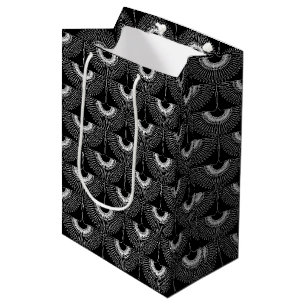 Geometrical swan flying bird pattern black white medium gift bag