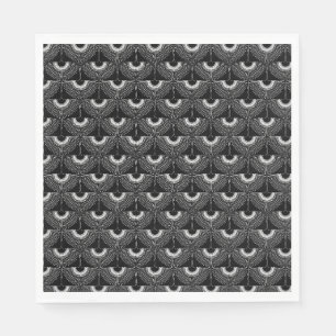 Geometrical swan flying bird pattern black white napkin