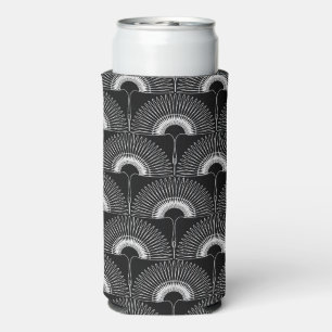 Geometrical swan flying bird pattern black white seltzer can cooler