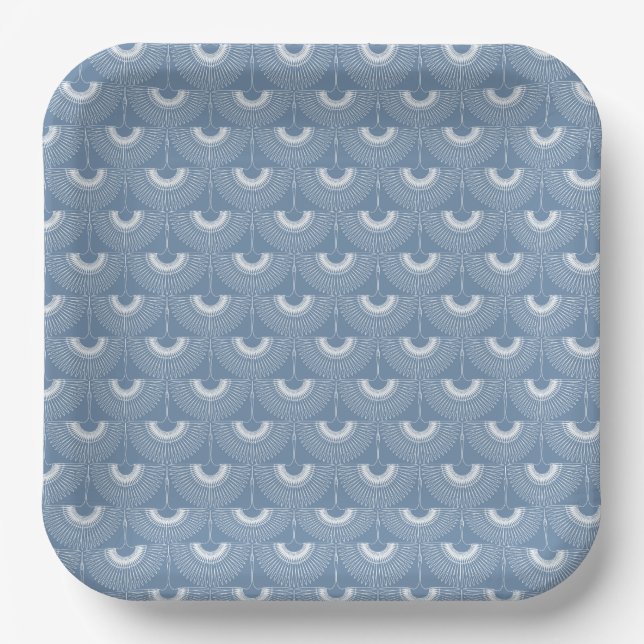 Geometrical swan flying bird pattern blue paper plate (Front)