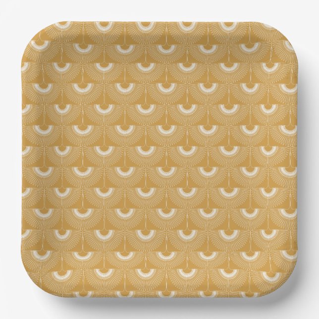 Geometrical swan flying bird pattern brown paper plate (Front)