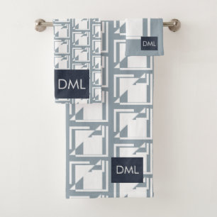 Geometrical Texture Warm Blue Tones Pattern Bath Towel Set