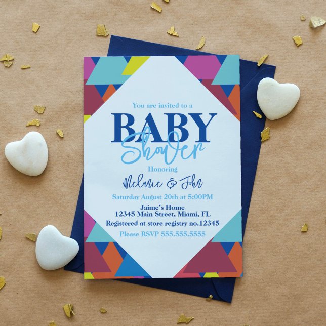 Geometrical Triangles Blocks Colourful Baby Shower Invitation (Creator Uploaded)