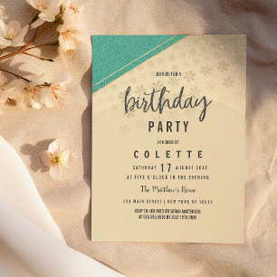 Geometrical  turquoise gold floral Birthday Party  Invitation