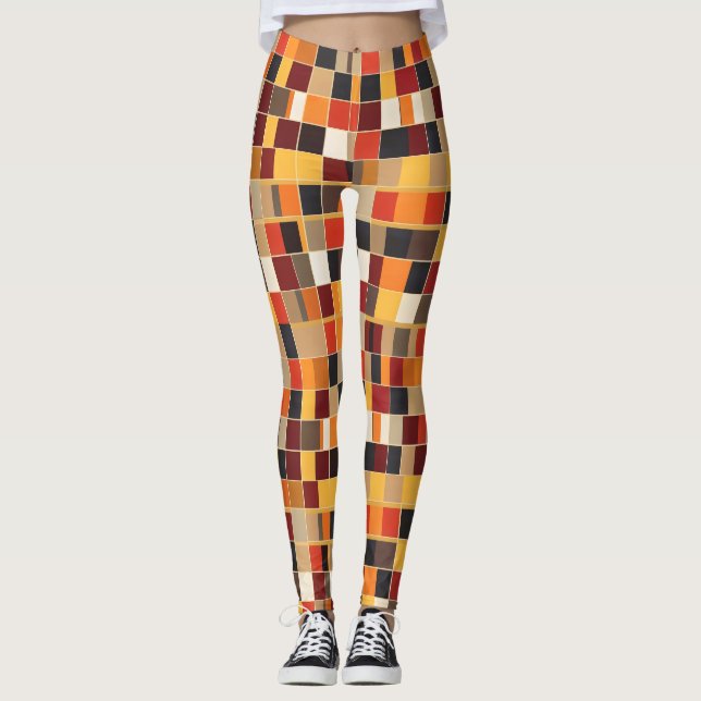 Geometrical Warm Colours Pattern Leggings (Front)