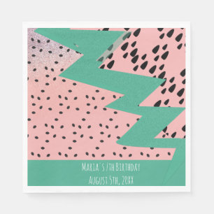 Geometrical Watermelon Seeds Pink Birthday Party Napkin