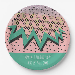 Geometrical Watermelon Slice Pink Birthday Party Paper Plate