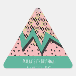 Geometrical Watermelon Slice Pink Birthday Party Triangle Sticker
