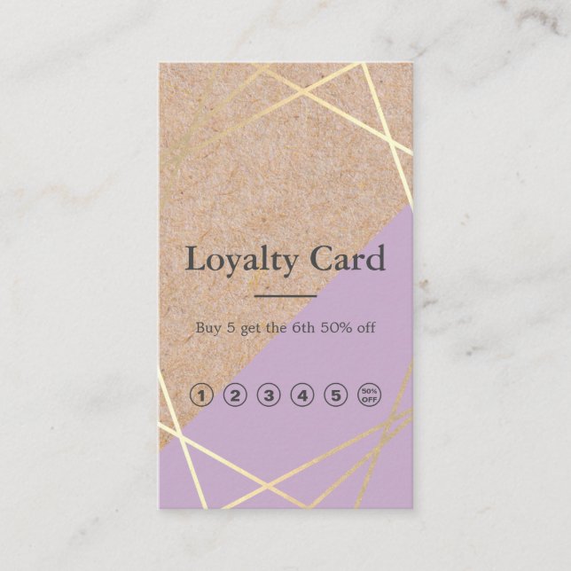 GeometricGold KraftPrint Lavender Loyalty Vertical Business Card (Front)