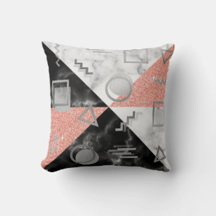 Geometry Black White Marble Rose Grey Glitter Retr Cushion
