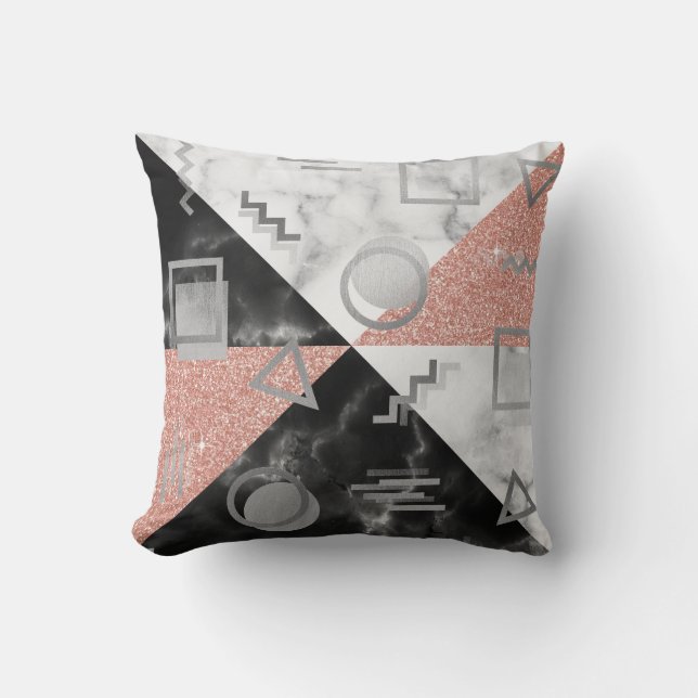 Geometry Black White Marble Rose Grey Glitter Retr Cushion (Front)