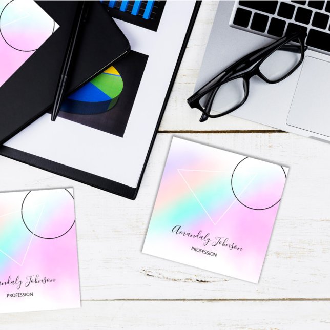 Geometry Custom Logo Pink Holograph Minimalism Square Business Card (Creator Uploaded)